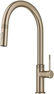 Oletto Modern Industrial Pull-Down Single Handle Kitchen Faucet in Brushed Gold, KPF-2654BG