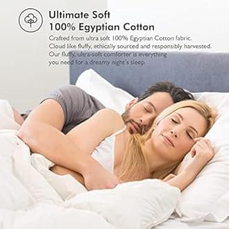 EGYPTIAN BEDDING Luxurious KingCalifornia King Size Goose Down Fiber Waterfowl Feather Fiber Comforter Duvet, 100 Egyptian Cotton Cover, 58 oz. Fill Weight, Baffle Box Design, White Solid.