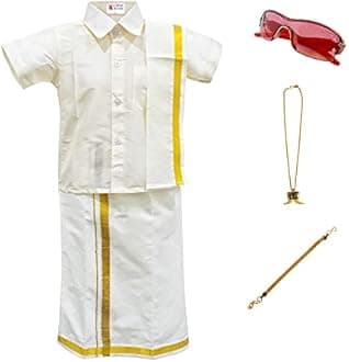 AMIRTHA FASHION Boys Traditional Dhoti & Shirts SET WITH ACCESSORIES (CREAM WHITE)