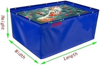 YJFENG Foldable Fish Pond, Temporary Waterproof Canvas Holding Tank, 0.5mm Heavy Duty Tarp Water Storage Pool for Saltwater Fish, Koi Turtles with Drain (Color : Blue, Size : 3x3x1M)