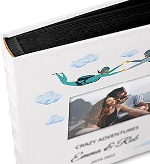 MavertonPhoto Album for couples- White cover with a photo frame and a stylish print - 60 black pages to fill in - Up to 240 images in multiple size - For wedding - For parents - adventures