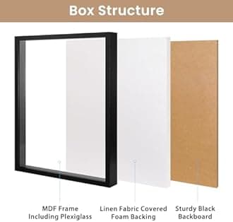 Califortree Large 16x20 Shadow Box Frame with Soft Linen Back - Jersey Frame Memory Display Case, 12 Push Pins Included, Black