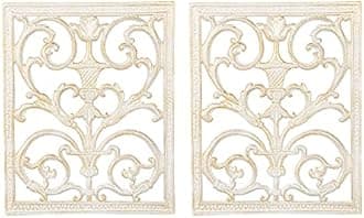 Sungmor 2PC Beautiful Floral Carved Scroll Wall Décor, 12" x 15" Large Metal Wall Hanging Plaques, Elegant Sculpture Wall Decor Panel Vintage Wall Art Living Room Hallway Bedroom Home Decoration