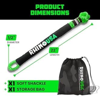 Rhino USA Synthetic Soft Shackle Rope (1-Pack) - 1/2 Inch x 22 Inch (44,050lb Min Break Strength) Offroad Soft Shackle Recovery Kit for Truck, UTV, ATV - Compatible with Jeep, Toyota, Ford & More!