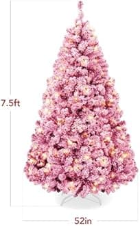 Best Choice Products 7.5ft Pre-Lit Pink Christmas Tree, Artificial Snow Flocked Full Fir Tree, Holiday Decoration w/ 550 Lights, 1,346 Branch Tips, Foldable Metal Base