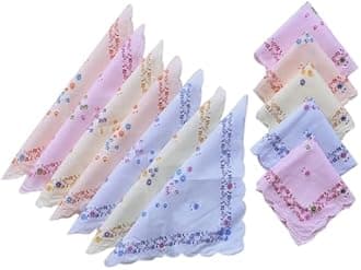 100% Cotton Women's Cut Work Border Light Colored Floral Handkerchiefs/Soft Cotton Hankies for Girls (30CM X 30CM)