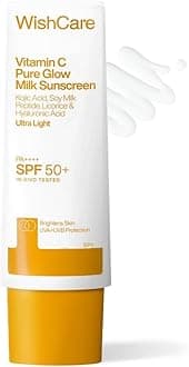 WishCare Vitamin C Pure Glow Milk Sunscreen SPF 50 PA++++ - Ultra Light Weight, Oil Free with Broad Spectrum Protection & No White Cast - 50g