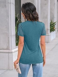 AUTOMET Women's Short Sleeve Shirts Dressy Lace Summer Tops 2026 Spring Trendy Casual T-Shirts Cute Work Outfits Blouses