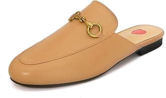 Women's Mules Low Heel Flats Leather Slip On Backless Sandals for Girls Lady Work Slides