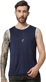 ATICX Men's Polyester Sports Sleeveless T Shirt - Gym Vest, Workout Sando, Training Tank Top, Cut Sleeves Quick Dry Tee for Running, Swimming, Badminton, Fitness & Sports