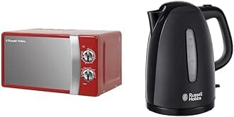 RHMM701R 17 Litre 700 W Red Solo Manual Microwave with 5 Power Levels, Ringer & Timer & Textures Electric 1.7L Cordless Kettle (Fast Boil 3KW, Black premium plastic, matt