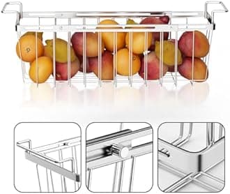 Orgneas Freezer Baskets for Chest Freezer, Capacity Expandable Deep Freezer Organizer Bins Adjustable From 16.5" to 26.5" Stainless Steel Wire Basket Storage with Hanging Handles
