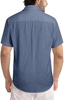 JMIERR Men's Casual Stylish Short Sleeve Button-Up Striped Dress Shirt Cotton Beach Shirts