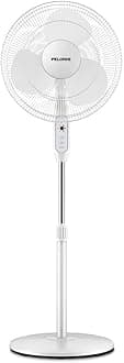 PELONIS 16'' Pedestal Fan for Bedoom, Remote, Standing Fan with 7-Hour Timer, 90° Oscillation, 3-Speeds, Adjustable Height, Electric Cooling Fans for Living Room and Office