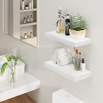 8" Deep Floating Shelves - 24 Inch Floating Shelf - 24"W x 8"D Wall Shelves - Rustic Wood Shelves - Floating Book Shelves for Wall - Display Shelf for Living Room and Bedroom - White - Set of 2