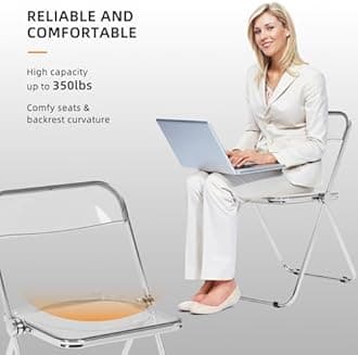 LING RONG Acrylic Folding Chairs 4 Pack, Luxury Modern Clear Folding Chair with Metal Frame, Portable Comfortable Plastic Transparent Foldable Chairs for Parties Events Indoor Outdoor