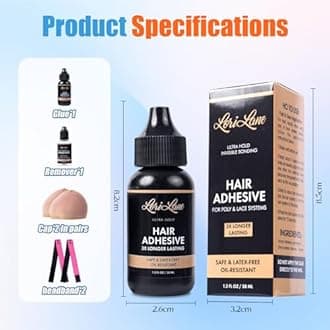 Wig Glue for Front Lace Wig - Waterproof Lace Glue - Latex-Free and Oil-Resistant Hair Adhesive - Strong Hold Bonding - 1.3 fl oz (1 PC), Hair Adhesive Remover 1, wig band 2, wig cap 4. (wig glue kit)