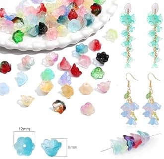 LadayPoa 100pcs Glass Bellflower Beads for Jewelry Making Trumpet Flower Beads Gradient Clear Cute Beads for Bracelets Making Aesthetic Bead Charms for DIY Necklace Decoration-Black Gold