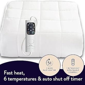 Dreamland Electric Mattress Protector Single Size – Snowed In Organic Cotton, Fitted Sheet style, Fast Heat-Up, Timer with 6 Heat Settings,1 x Detachable Controllers, Machine Washable, 190 x 90cm