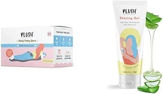 Plush 100% Pure US Cotton Daily Natural Ultra Thin Panty Liners for Women- 150mm (Pack of 40) & PLUSH All Natural Shaving Gel for Women,White, 100 g