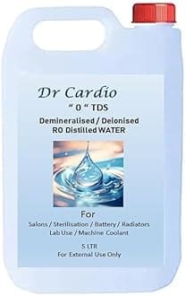 Dr Cardio Distilled Water Ultra Pure|Deionised|Demineralised For Face Wash,|Medical Grade|Battery Inverter Lab|Diy Beauty Products " 0" Tds 5 Ltr Iso & Ce Certified