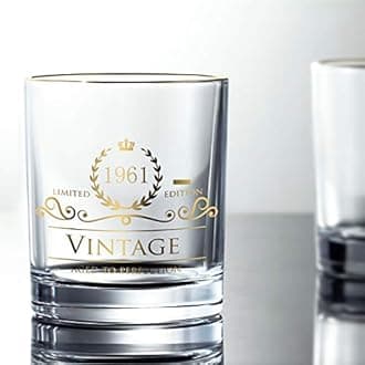 1961 59th Birthday/Anniversary Gift for Men/Dad/Son, Vintage Unfading 24K Gold Hand Crafted Old Fashioned Whiskey Glasses, Perfect for Gift and Home Use - 10 oz Bourbon Scotch, Party Decorations