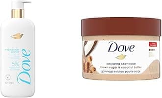 Dove Body Wash Hydration Boost 6% Serum 18.5 oz & Scrub Brown Sugar & Coconut Butter Exfoliates Restores Skin 10.5 oz
