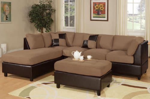 3 pc 2 tone Saddle Microfiber sectional sofa with reversible chaise and ottoman