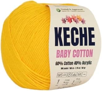 Cotton Yarn, 60% Cotton 40% Acrylic Yarn, Soft Cotton Yarn for Crochet and Knitting, Amigurumi Yarn 1 Skein/Ball 1.76 Oz (50g) / 180 Yrds (165m) - Yellow