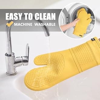 Rorecay Oven Mitts and Pot Holders Sets 6pcs, Extra Long Kitchen Silicone Oven Gloves Heat Resistant 500 Degrees Non-Slip Potholders Hot Pads for Baking Cooking, Quilted Liner, Samoan Sun