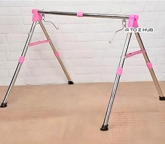 A to Z Hub Stainless Steel Portable and Foldable Baby Cradle/ghodiyu/Baby Swing/Parna/Baby jhula/thottilu with Mosquito net Hammock. (Round Pipe Pink)