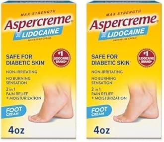 Aspercreme Odor Free Lidocaine Foot Pain Relief Cream, 4 oz., Safe for Diabetic Skin (Pack of 2)