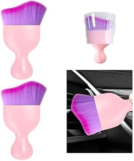Ziciner 2 PCS Car Detailing Brush, Curved Soft Bristles Auto Removal Dust Collectors, Universal Vehicle Dashboard, Air Conditioner Vents etc Interior Cleaning Tool Accessory (Pink/Purple)