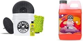 Chemical Guys CWS21564BK Car Wash Detailing Bucket, Mitt & Accessories Bundle (6 Items) Featuring Sticky Snowball Ultra Snow Foam Car Wash Soap 64 oz (.5 Gal) - Works on Cars, Trucks, SUVs, RVs & More