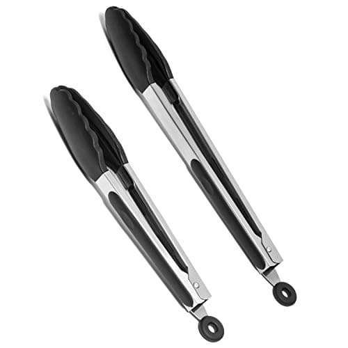 Silicone Cooking Tongs Set - Tongs for Nonstick Cookware - Stainless Steel Tongs with Silicone Tips - 9-Inch 12-Inch Tongs for Cooking - 2-Piece Set