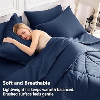 CozyLux California King Comforter Set Navy Blue - Cal King Bed in a Bag 7 Pieces, Luxury Soft Bed Set for All Seasons, Bedding Set with Down Alternative Comforter, Sheets, Pillowcases & Shams