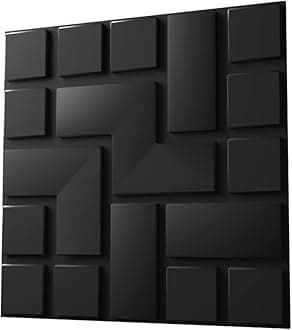 Anigma 3D PVC Wall Panels, 5 Different Shapes, White/Black, Easy Installation, 12 Panel Pack, 500x500mm Each Panel (Tetris/Black)