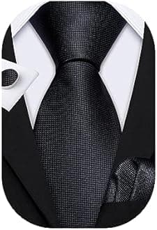 Barry.Wang Plain Men Silk Ties Extra Long Stain Necktie for Wedding Business Handkerchief Cufflinks Set Solid Colors