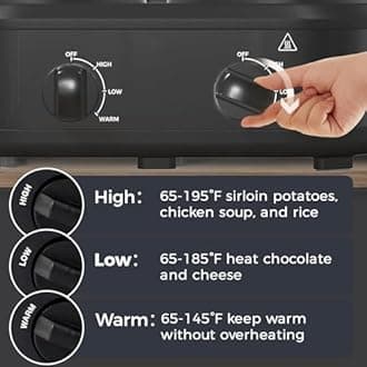 Double Slow Cooker, 2 x 1.25 QT Portable Small Dual Crock Cooker, Buffet Servers and Warmers Dishwasher Safe, Removable Ceramic Pot Glass Lid, Stainless Steel Black
