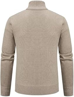 Dgoopd Cardigan Sweaters for Men Zip up Cable Knit Sweater Stand Collar Cardigan Striped Pattern Sweater Casual Outwear