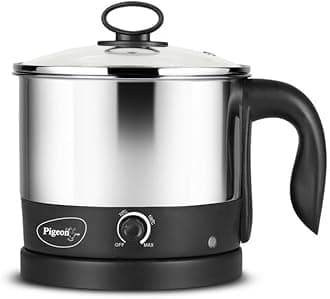Pigeon Kessel Multipurpose Kettle (12173) 1.2 litres with Stainless Steel Body, used for boiling Water and milk, Tea, Coffee, Oats, Noodles, Soup etc. 600 Watt (Black & Silver)