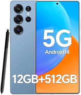 Unlocked Cell Phone C25 Ultra 5G,12+512GB Memory Android Phone, 6800mAh Battery,108MP+48MP Camera, Android 14 Smartphone, 6.9“ HD Screen, Build in Pen, Dual SIM/Face ID/Fingerprint Lock/GPS/(Blue)