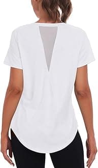 Women's Gym Shirts, Short Sleeve Lightweight Moisture Wicking Quick Dry Back Mesh Loose Fit Sports Tops for Ladies