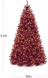 Best Choice Products 4.5ft Pre-Lit Burgundy Christmas Tree, Full Artificial Holiday Decoration w/ 362 Branch Tips, 175 Lights, Foldable Base