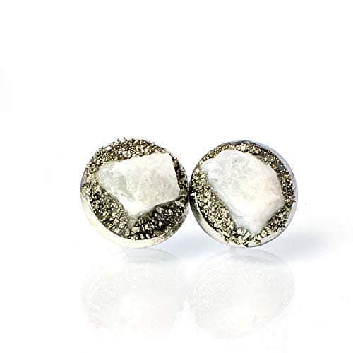 Raw Rainbow Moonstone Stud Earrings