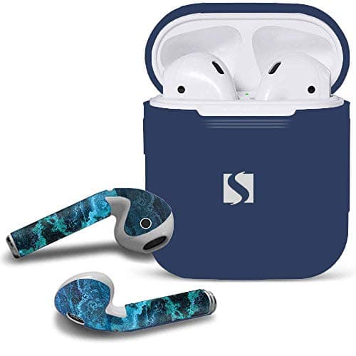 Swamble Airpod Drop Proof Protective Case Bundle with Two Sets of Airpod Skins / (Blue Crystal)
