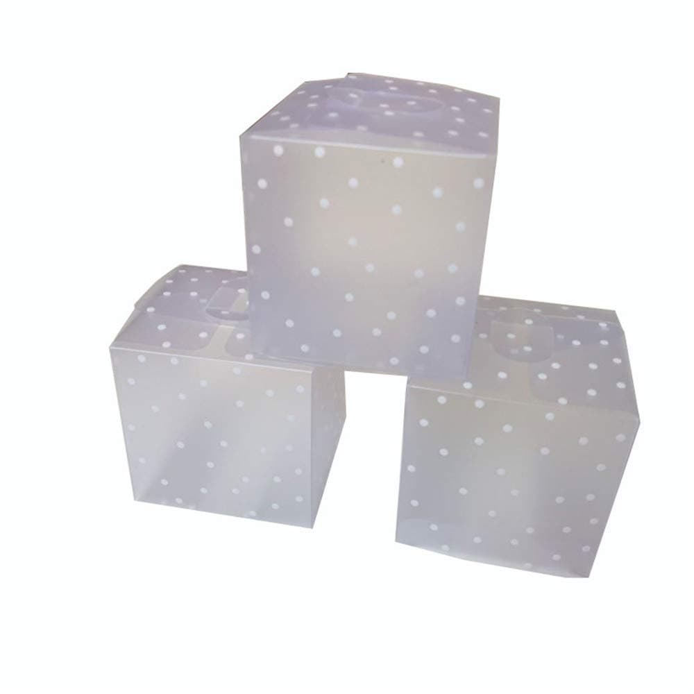 DIYARTS 50pcs Cube Candy Box PVC Square Translucent Box Clear Dot for Chocolate Small Gift Package Wedding Favour Boxes (5 * 5 * 5cm)
