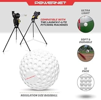 PowerNet Launch F-lite Ultra Light Dimpled Practice Balls for Pitching Machine | One Dozen Softball Size (F-lite Baseballs Only - 1 Dozen)