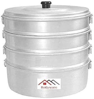 ROLLYWARE Premium Aluminium Momos Maker & Steamer with Handles, Durable 4 Tier Steamer for Cooking, Suitable for Home, Hotels, Restaurant and Business, No 8, Capacity- 5 litres