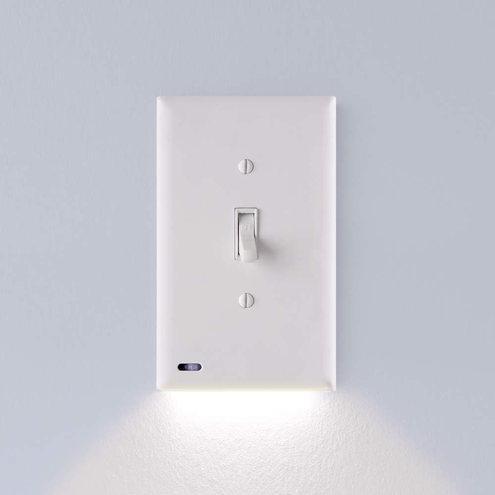 2 Pack - SnapPower SwitchLight - LED Night Light - For Single-Pole Light Switches - Switch Plate With LED Night Lights - Adjust Brightness - Auto On/Off Sensor - (Toggle, White)